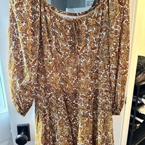 Faithfull the Brand Brown and Yellow Paisley Midi Dress